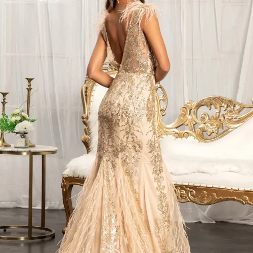 gl1983-gold-2-long-prom-pageant-wedding-gowns-gala-red-carpet-mesh-sequin-glitter-sheer-zipper-v-back-sleeveless-v-neck-mermaid-feather