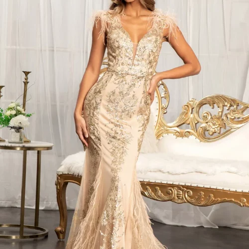 gl1983-gold-3-long-prom-pageant-wedding-gowns-gala-red-carpet-mesh-sequin-glitter-sheer-zipper-v-back-sleeveless-v-neck-mermaid-feather