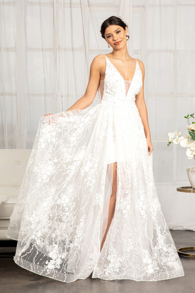 Mermaid Wedding Dresses With Detachable Skirt Straps V Neck White