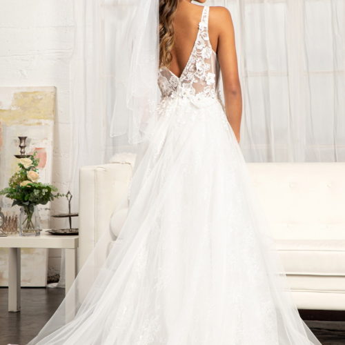 Backside of lace A-line wedding dress