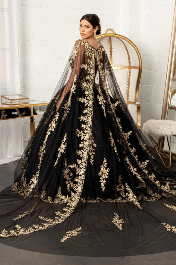Black Quinceanera Gown with Cape