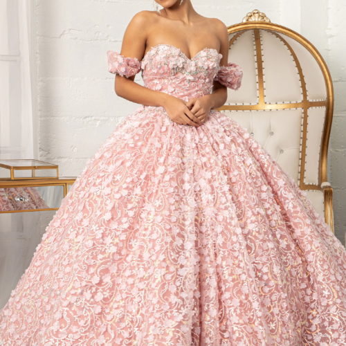 woman in off shoulder dusty rose gown