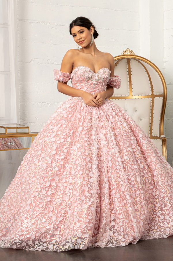 Pink Embroidered Quinceanera Gown