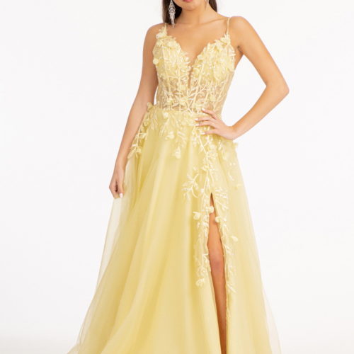 lady in yellow high slit gown