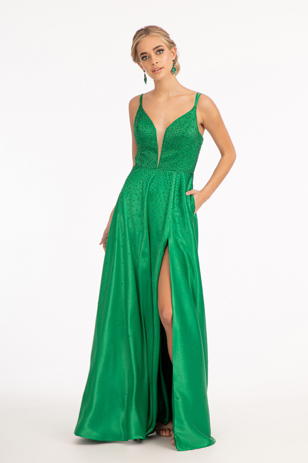 emerald green a line deep illusion sweetheart neckline long dress