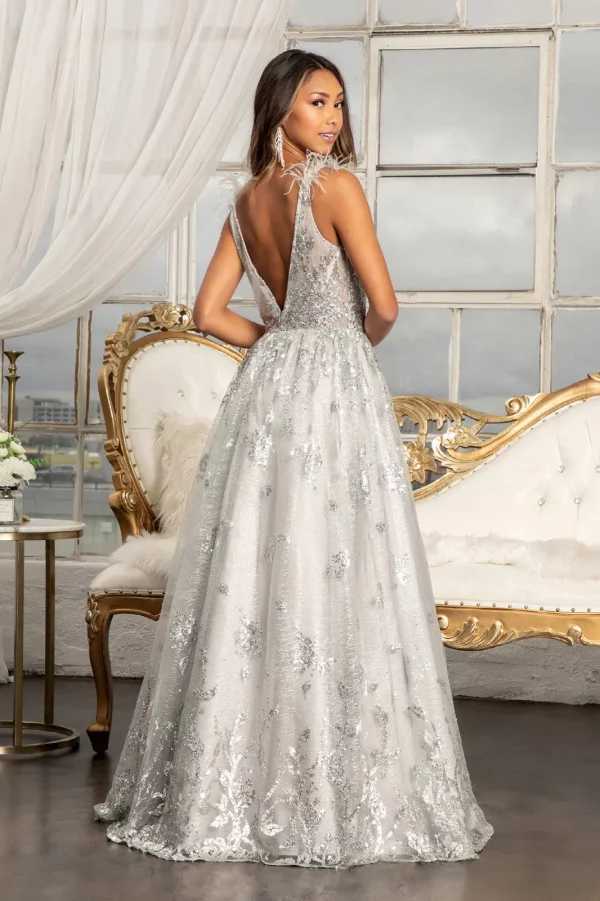 ANGEL FASHIONS Women's Sequined V-Neck Gown Elegant Tulle Evening Dress...