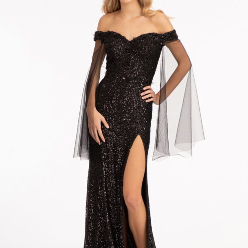 woman in black high slit gown