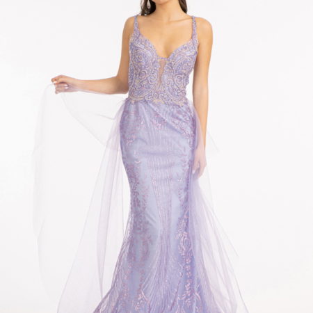 GL3069 | Glitter Embroidery Mesh Mermaid Long Dress | GLS