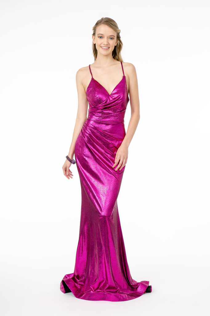 fuchsia metallic prom gown