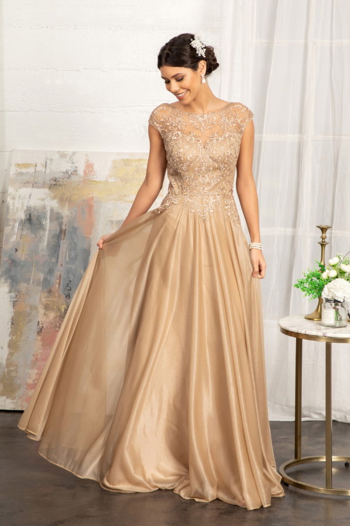 gold chiffon mother of the bride dress