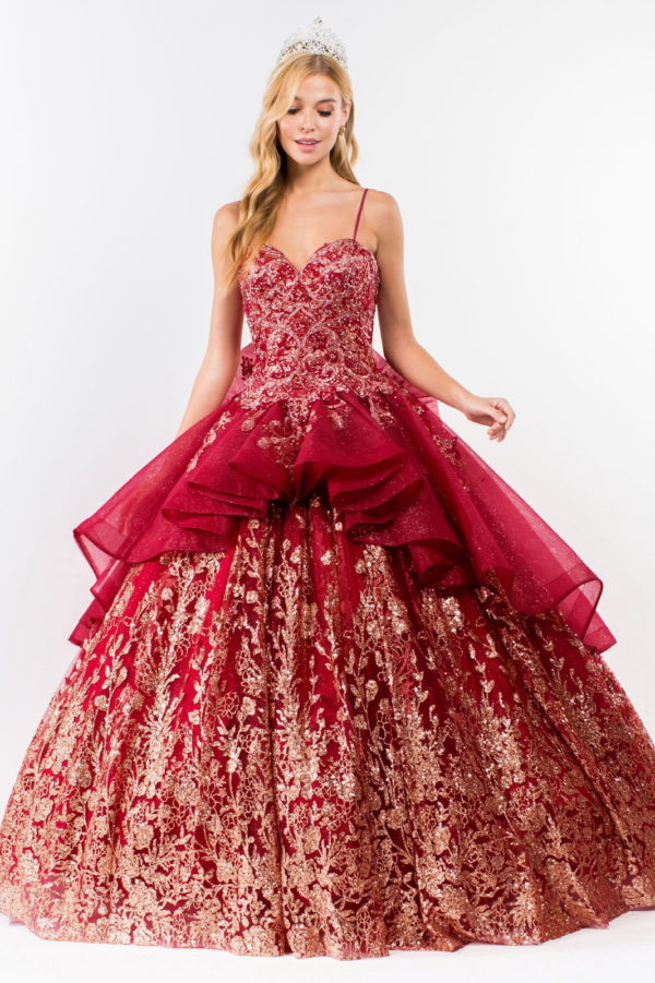 burgundy embroidered ball gown