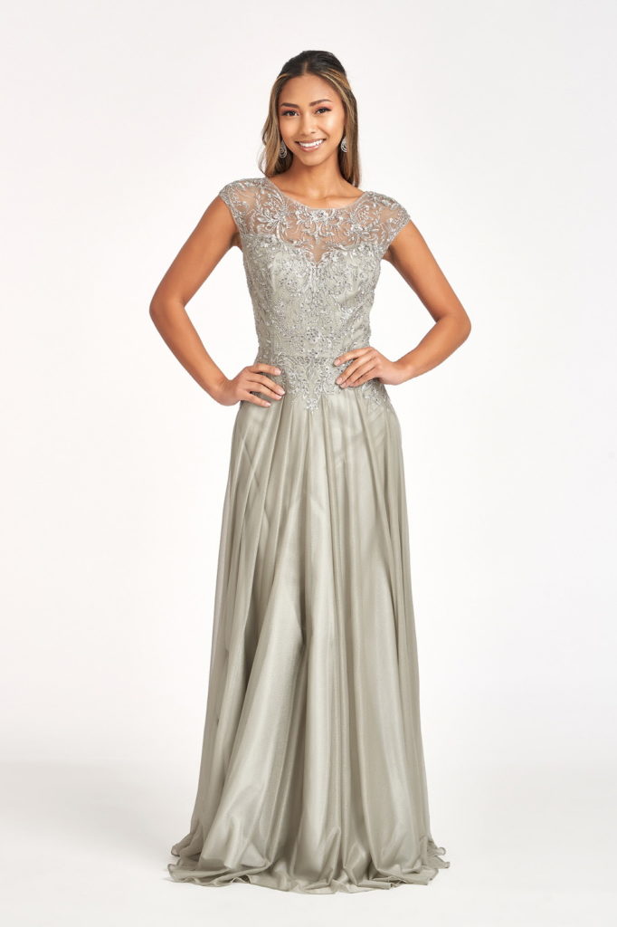 silver chiffon mother of the bride dress
