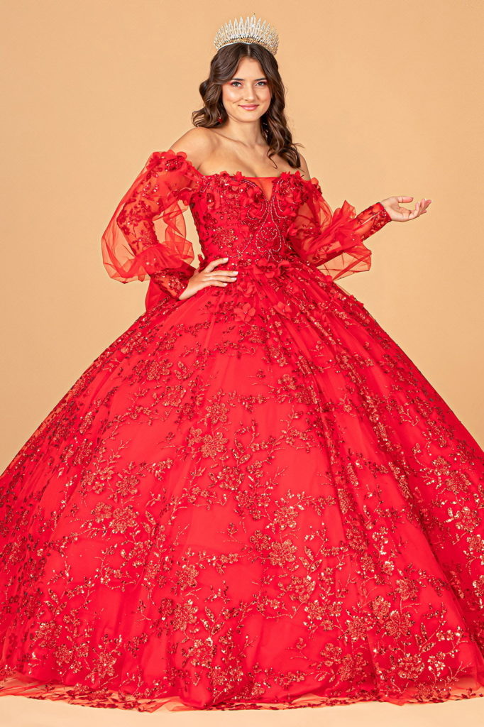 red off shoulder quinceanera dress