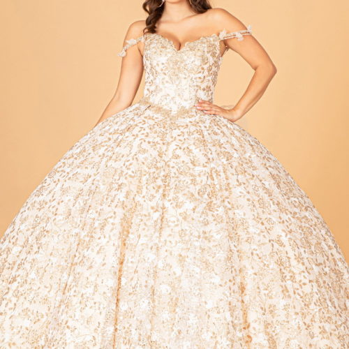 lady in champagne quinceanera gown