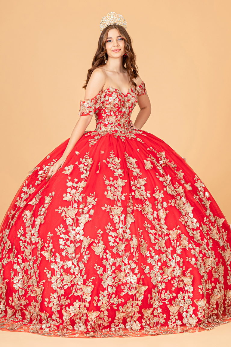 GL3077 | 3-D Butterfly Applique Quinceanera ball Gown | GLS