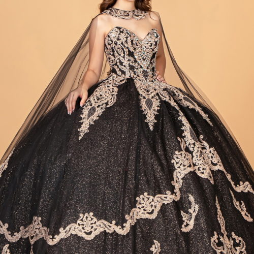 black ball gown with crown
