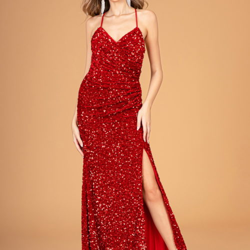 lady in glittery red gown