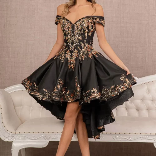 gl3098-black-gold-3-floor-length-quinceanera-mesh-satin-beads-jewel-glitter-corset-covered-cut-away-shoulder-v-neck-ball-gown-two-piece