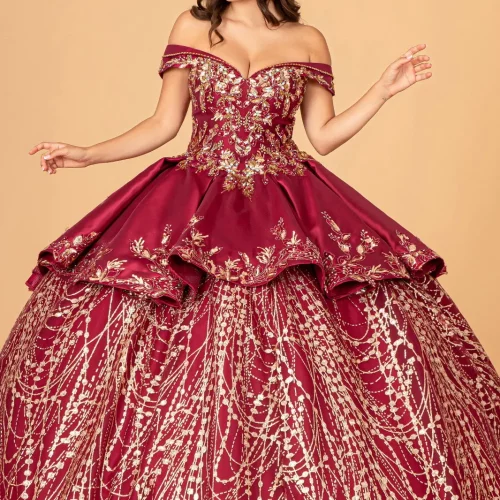 gl3098-burgundy-gold-1-floor-length-quinceanera-mesh-satin-beads-jewel-glitter-corset-covered-cut-away-shoulder-v-neck-ball-gown-two-piece