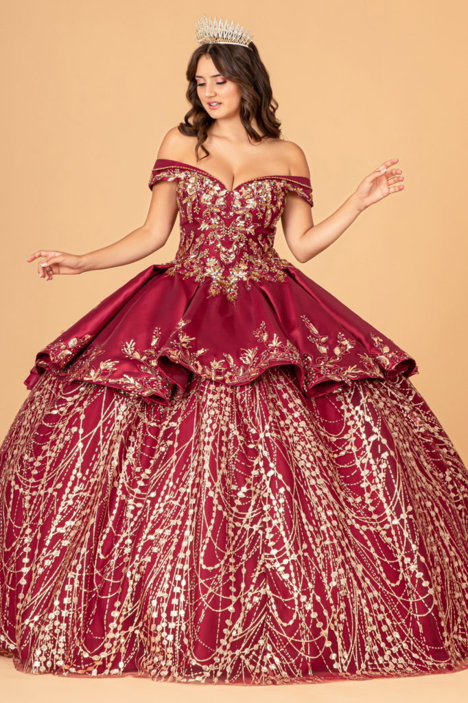 GL3098 | Off Shoulder Satin Quinceanera Ball Gown | GLS