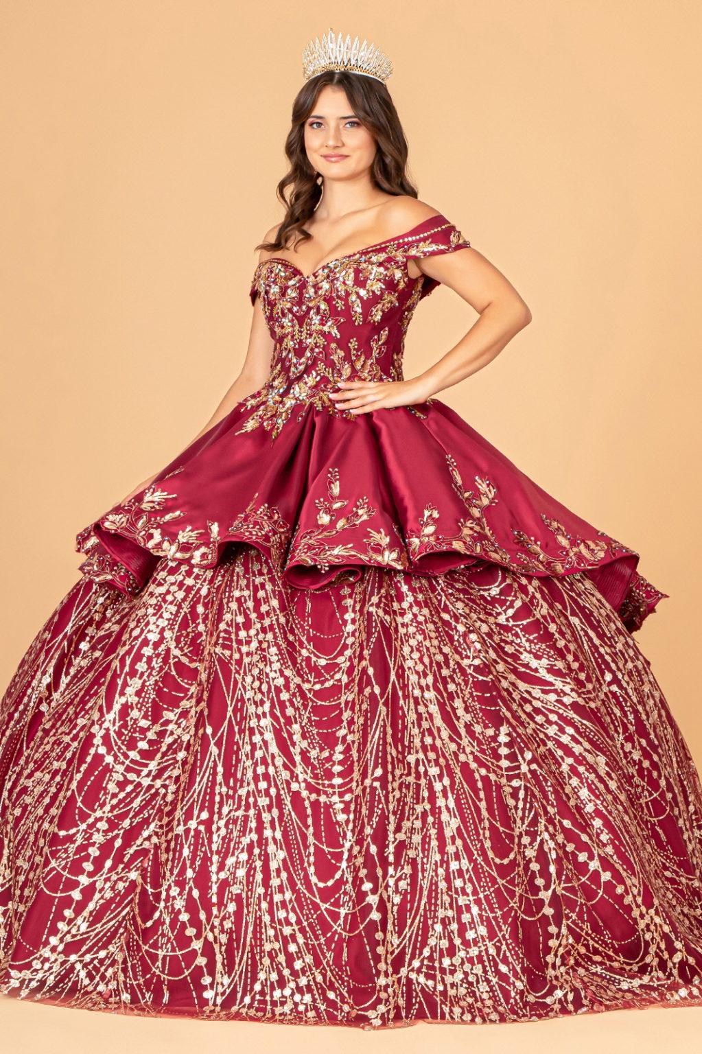 GL3098 | Off Shoulder Satin Quinceanera Ball Gown | GLS