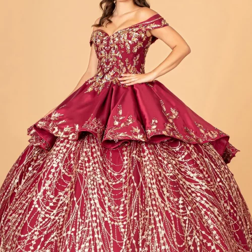 gl3098-burgundy-gold-3-floor-length-quinceanera-mesh-satin-beads-jewel-glitter-corset-covered-cut-away-shoulder-v-neck-ball-gown-two-piece