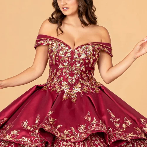 gl3098-burgundy-gold-d1-floor-length-quinceanera-mesh-satin-beads-jewel-glitter-corset-covered-cut-away-shoulder-v-neck-ball-gown-two-piece