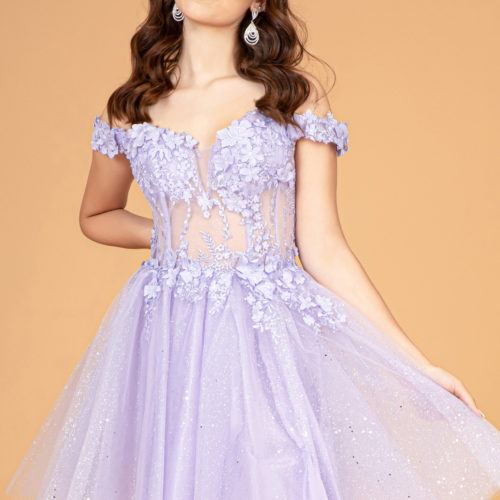 Lilac babydoll dress with floral applique