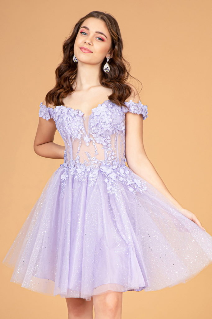  Lilac babydoll dress with floral applique