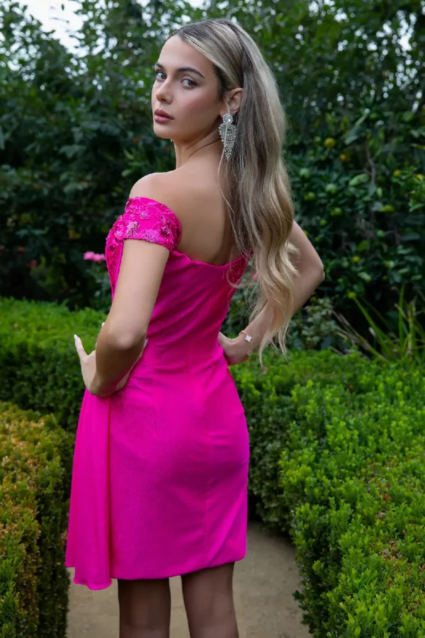 Rear View of Glitter Jersey Sweetheart Neckline Bodycon Dress