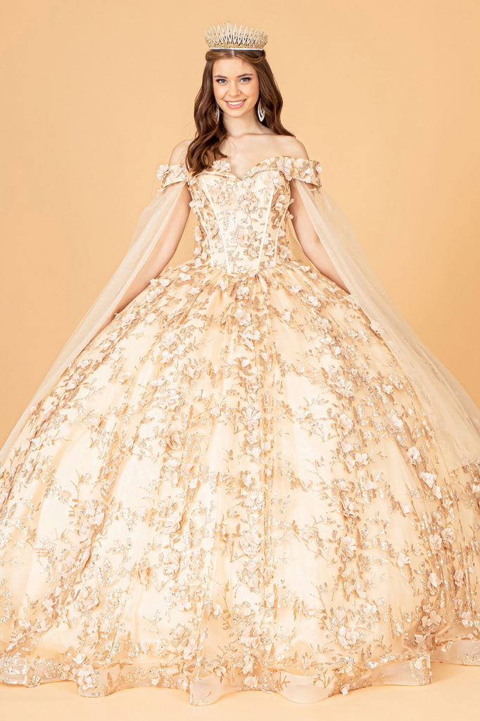 Champagne mesh quinceanera dress