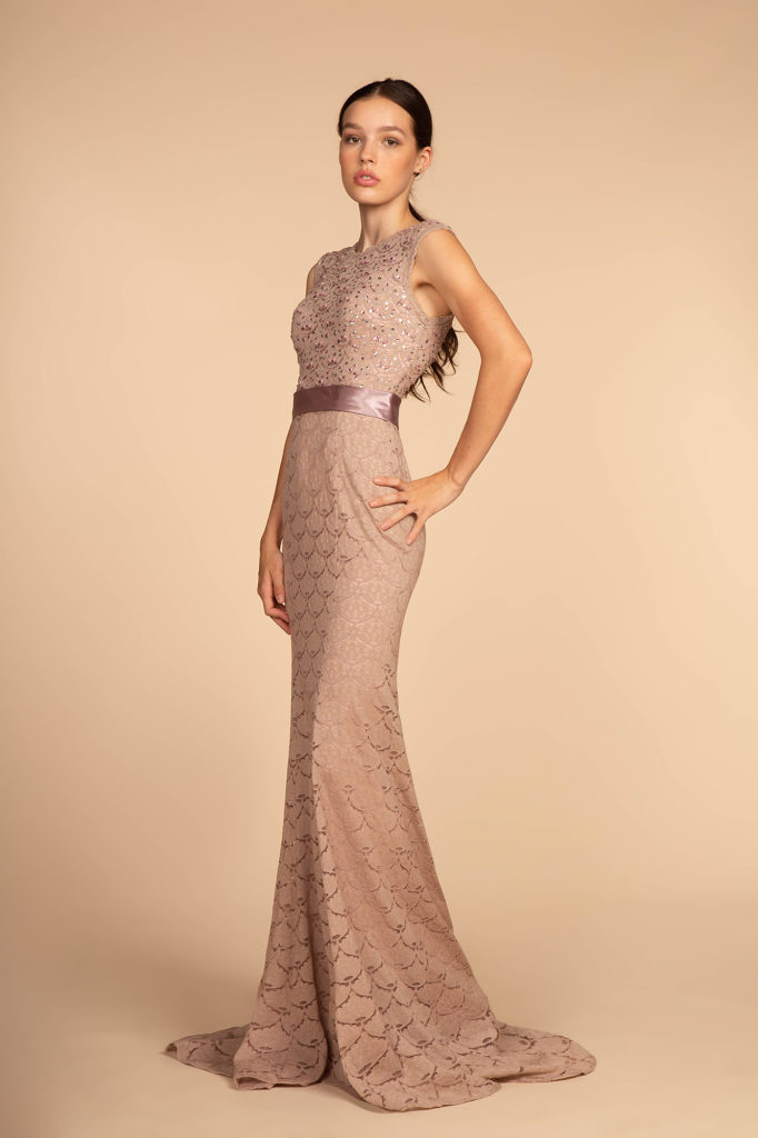 mauve jewel embellished long gown