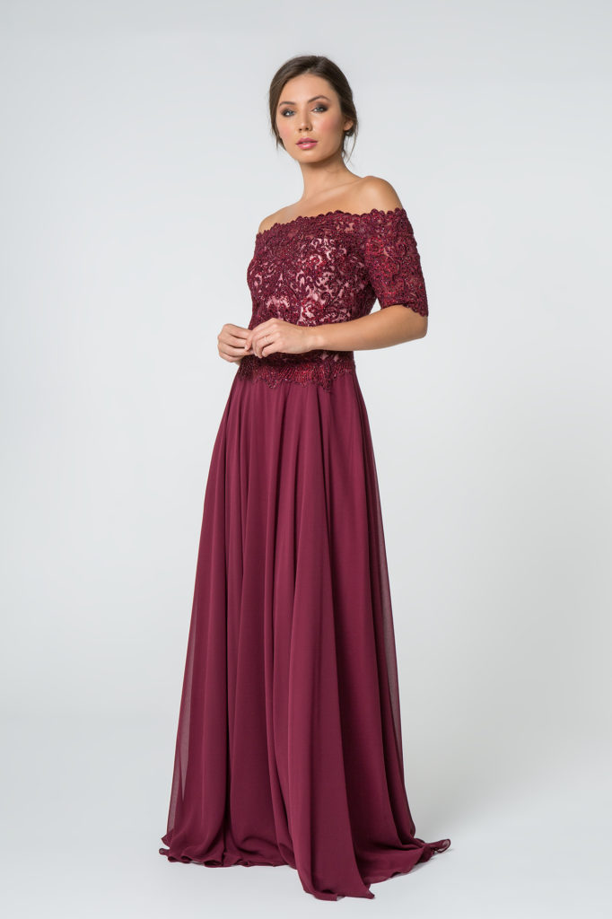 burgundy chiffon gown
