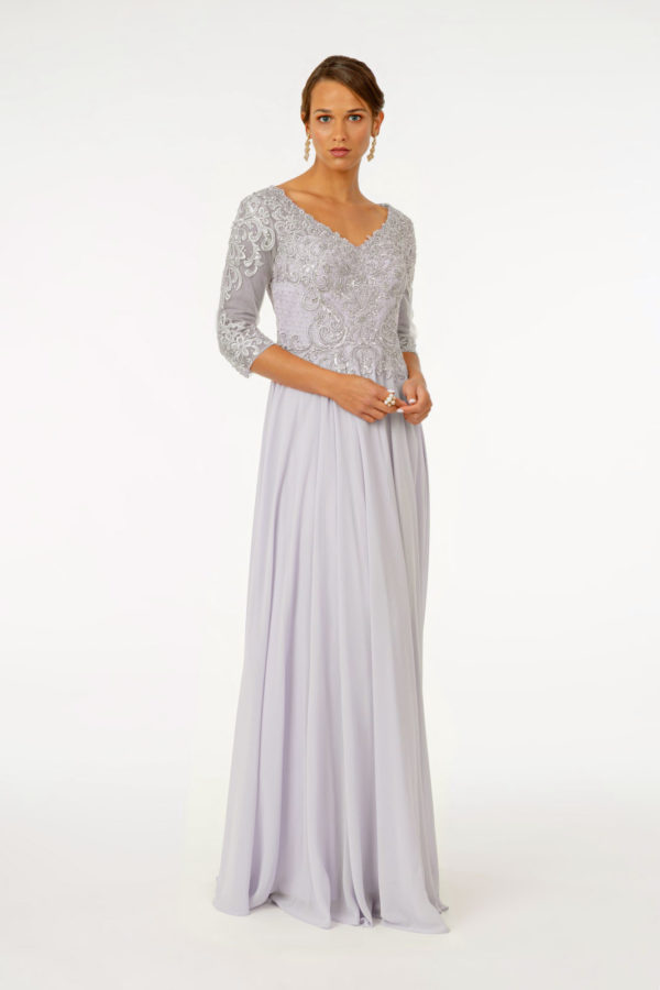 Silver chiffon mother of the bride dress