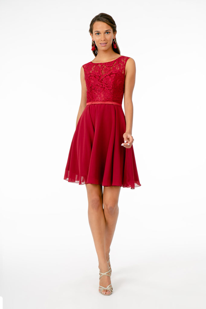 Red chiffon a-line dress
