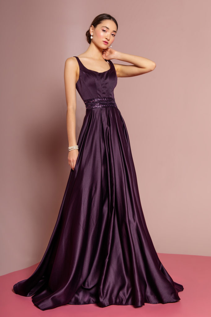 Purple Satin Scoop Neck Dress