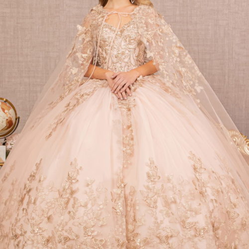 lady in rose gold embroidered beaded ball gown