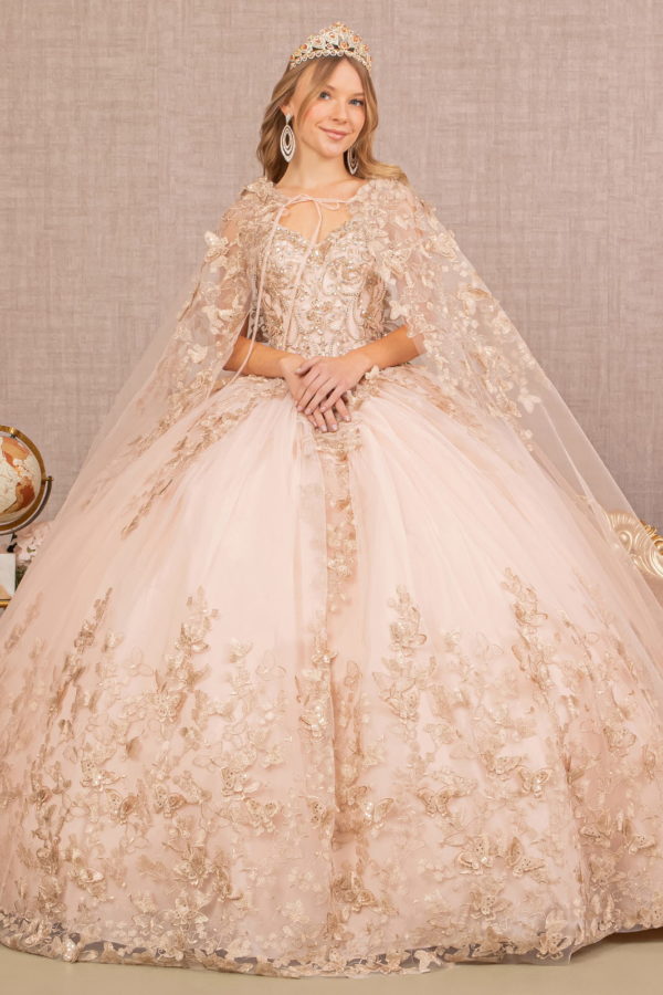 lady in rose gold embroidered beaded ball gown