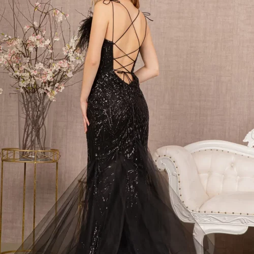 gl3117-black-2-long-prom-pageant-mesh-beads-feather-sequin-open-lace-up-zipper-spaghetti-strap-sweetheart-trumpet