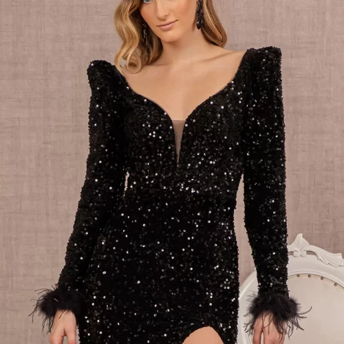gl3122-black-d1-floor-length-prom-pageant-mother-of-bride-velvet-feather-sequin-open-zipper-v-back-three-quarter-sleeve-sleeve-illusion-sweetheart-mermaid