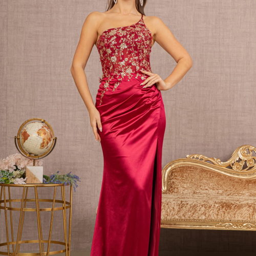 burgundy floor-length satin mesh metallic sequin sheer dress