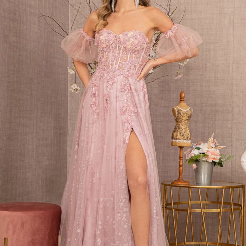 dusty rose long prom sequin sheer strapless dress