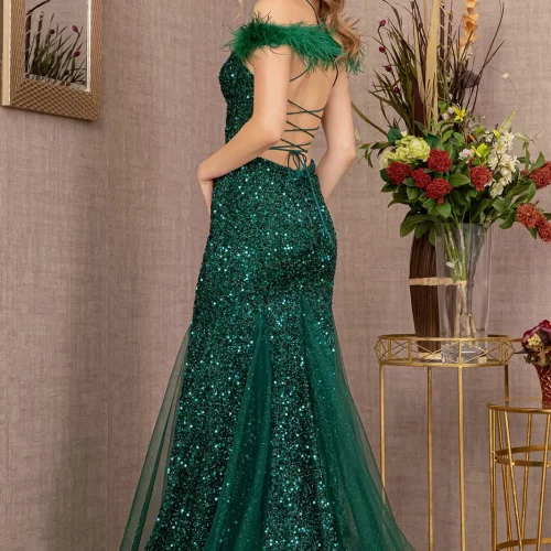 gl3130-green-2-long-prom-pageant-glitter-crepe-feather-sequin-glitter-open-lace-up-straps-zipper-spaghetti-strap-illusion-sweetheart-trumpet