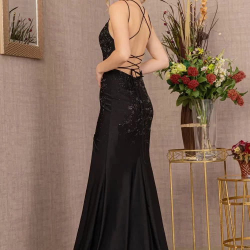 gl3141-black-2-tail-prom-pageant-rome-jersey-beads-jewel-open-lace-up-straps-zipper-spaghetti-strap-straight-across-mermaid
