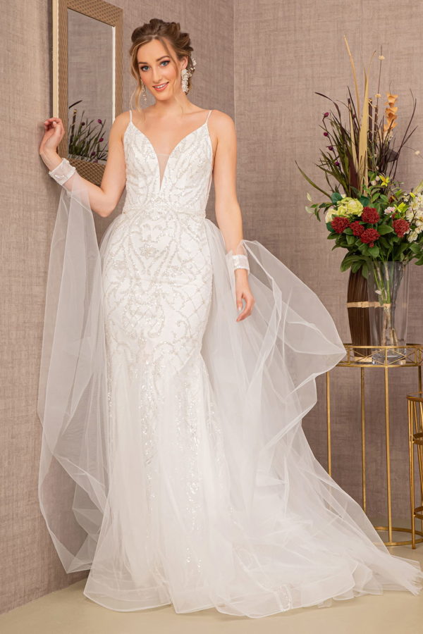 ivory mesh wedding gown