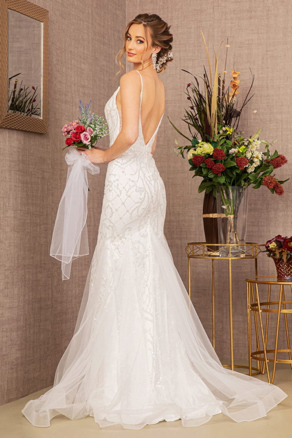 Jewel Bead Wedding Dress w/ Long Mesh Layer GLS Collective