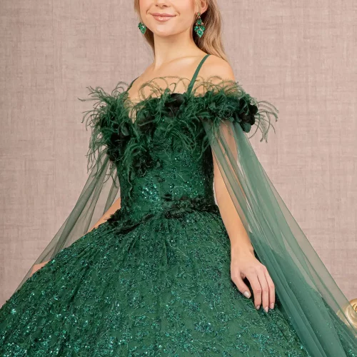 gl3169-green-d1-floor-length-quinceanera-new-arrivals-lace-applique-feather-embroidery-sequin-glitter-zipper-corset-cut-away-shoulder-sweetheart-ball-gown