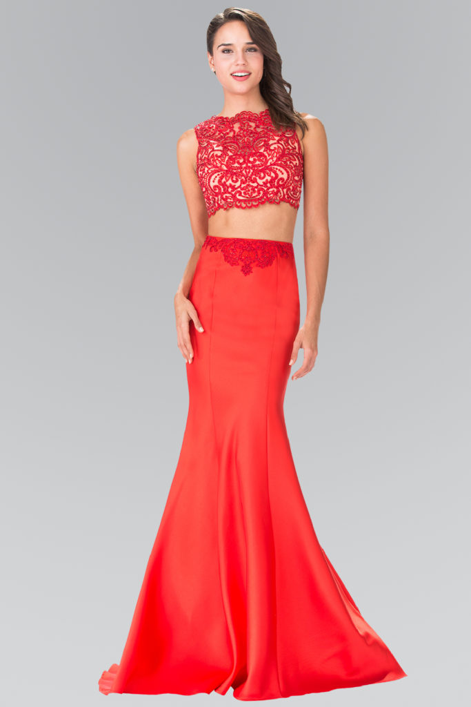 red satin prom dress