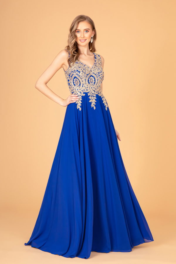 royal blue chiffon prom dress