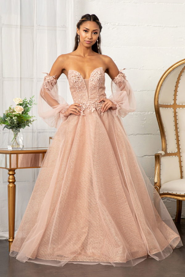 rose gold mesh prom dress